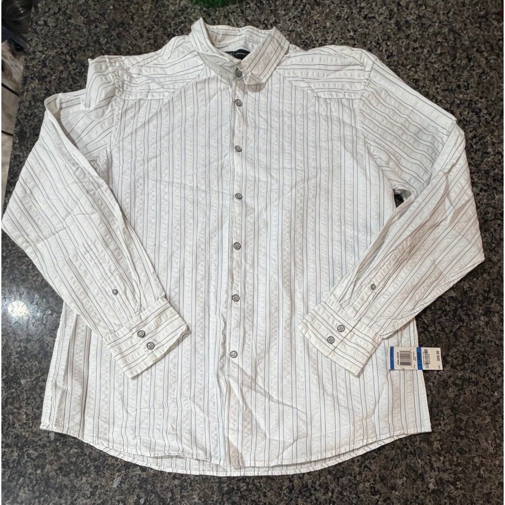 INC International Concepts Mens XL White Textured Stripe Button Down Shirt New